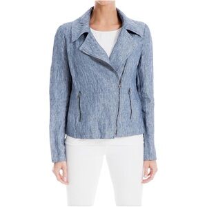 Max Studio Heathered blue asymmetrical zip lightweight Moto Jacket zip pockets